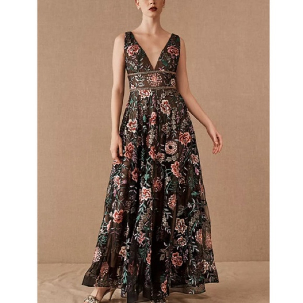 Bronx and Banco Black Floral Backless V-Neck Maxi Dress